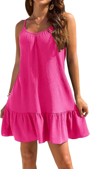Womens Swimsuit Cover Up Spaghetti Straps Beach Mini Dress Ruffle Hem Tank Dresses Summer Vacation Sundress 2025