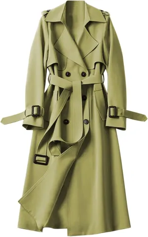 Women's Trench Coat Long Double Breasted Jacket Classic Elegant Windproof Lapel Overcoat with Belt Fall Winter Outwear