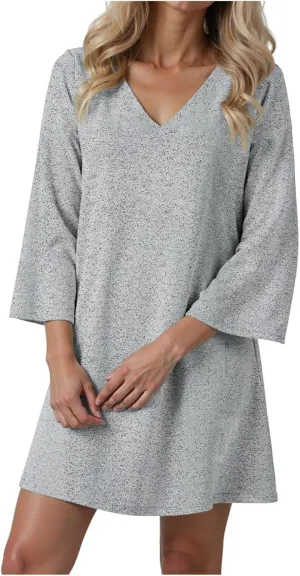 Womens Tunic Dress Long Sleeve V Neck Casual Loose Flowy Swing Shift Dresses Summer Casual Vacation Beach Sundress