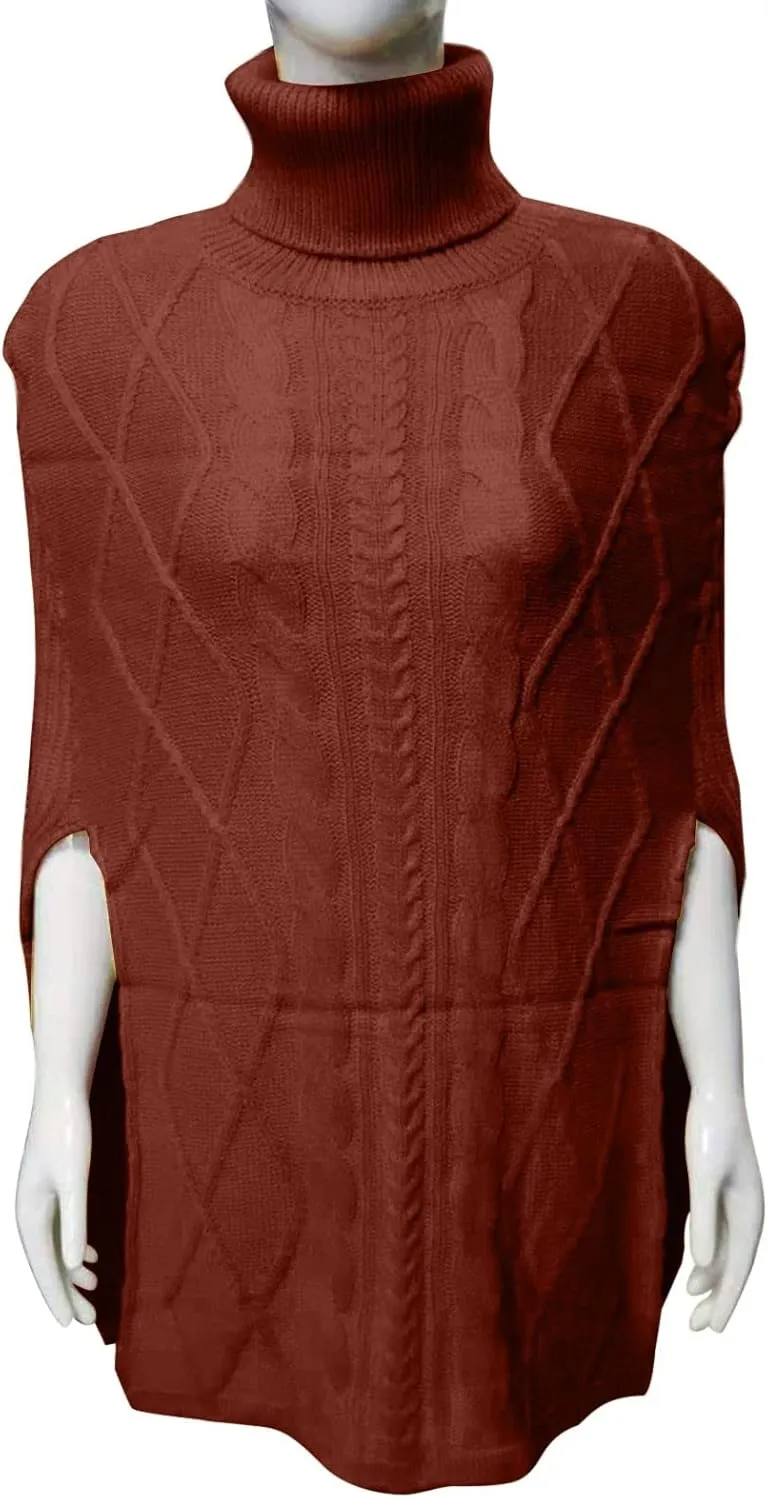 Women's Turtleneck Cable Knit Sweater High Neck Balloon Short Sleeve Side Splite Chunky Pullovers Fashion Jumper Tops