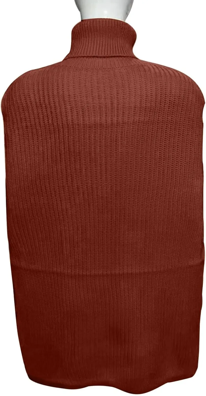 Women's Turtleneck Cable Knit Sweater High Neck Balloon Short Sleeve Side Splite Chunky Pullovers Fashion Jumper Tops