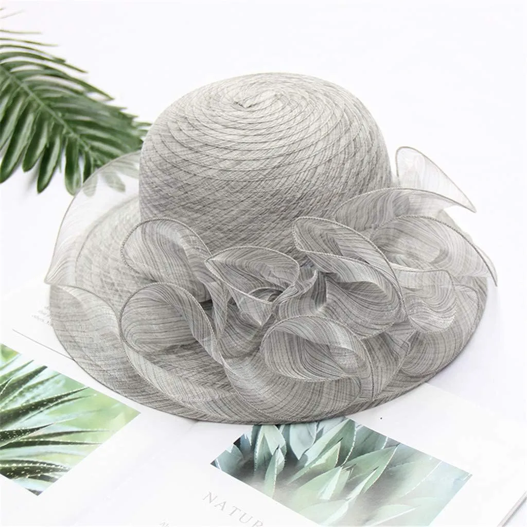 Womens Wide Brim Sun Beach Wedding Church Tea Party Hats Lady Church Party Bucket s Birthday Easter