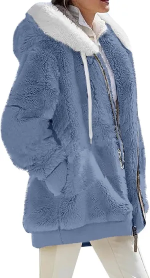 Women's Winter Coats Flannel Jacket Plus Size Hoodies Fleece Lined Jacket Zip Up Fur Cardigan Fleece Jackets for Women