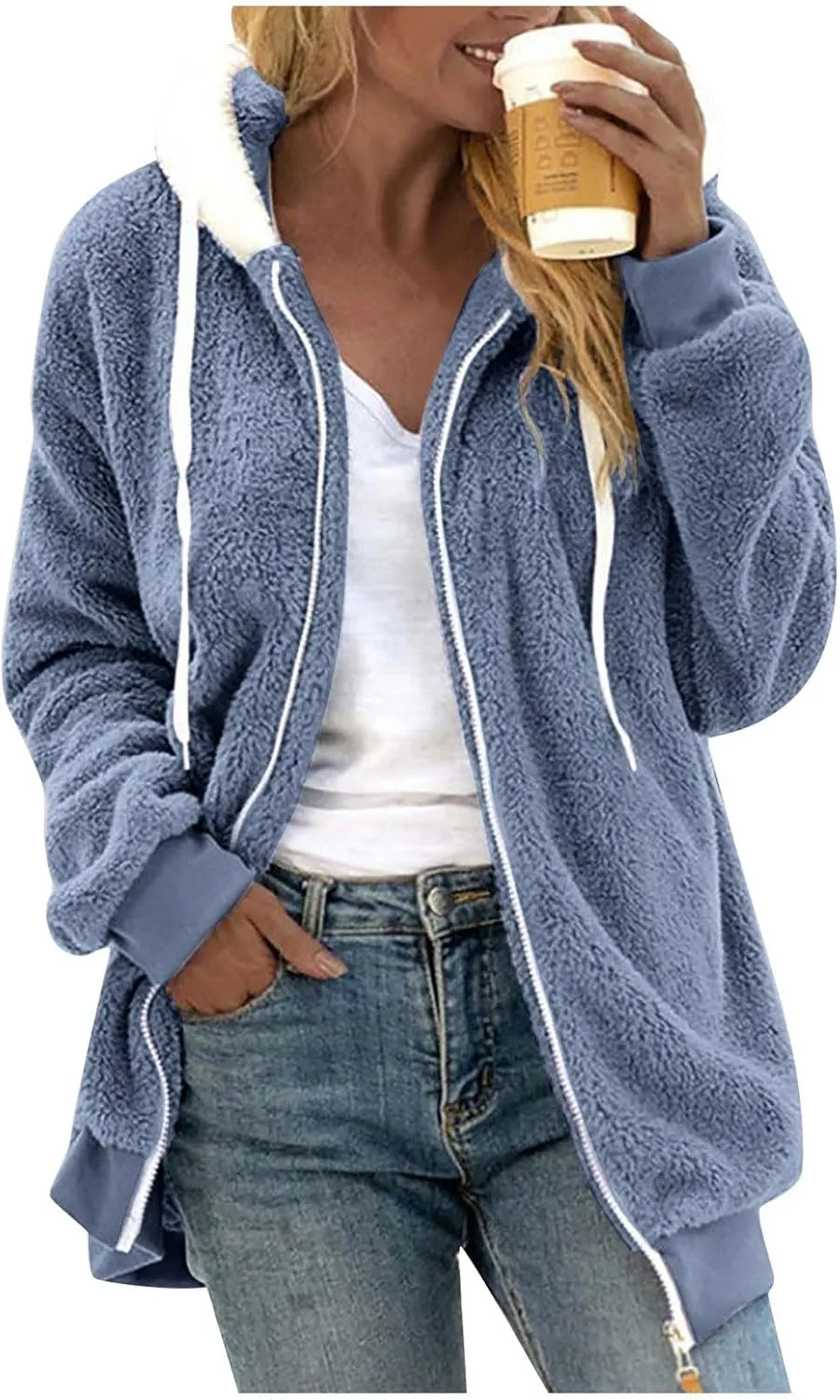 Women's Winter Coats Flannel Jacket Plus Size Hoodies Fleece Lined Jacket Zip Up Fur Cardigan Fleece Jackets for Women