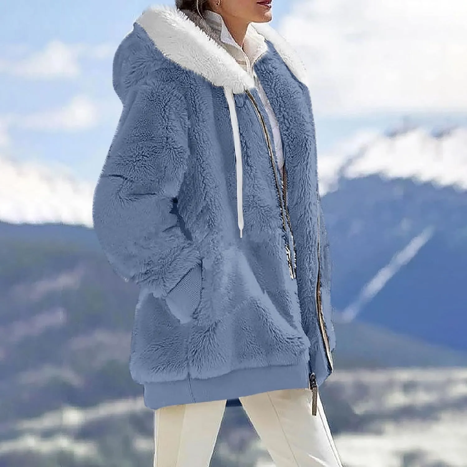 Women's Winter Coats Flannel Jacket Plus Size Hoodies Fleece Lined Jacket Zip Up Fur Cardigan Fleece Jackets for Women