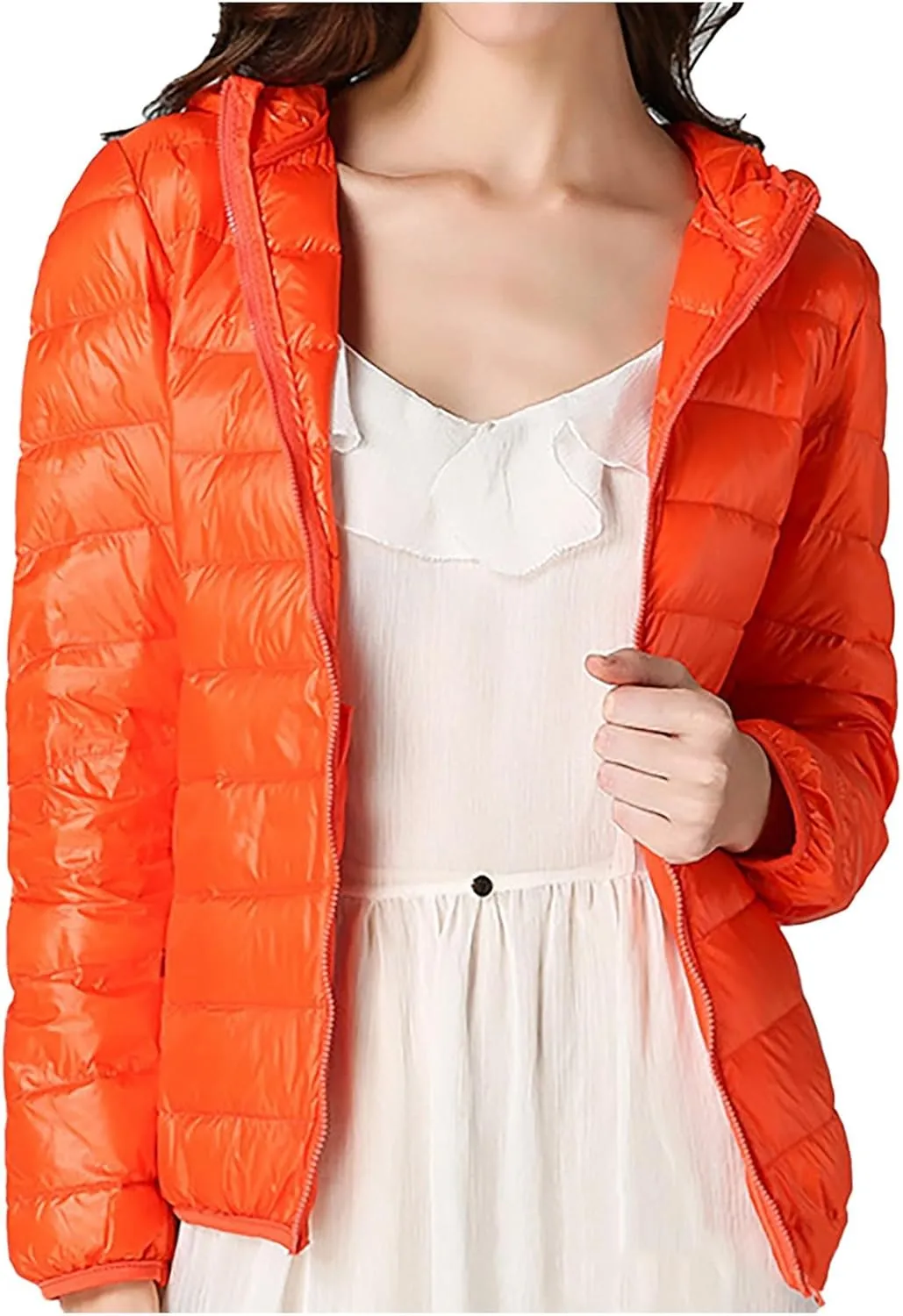 Womens Winter Coats Lightweight Warm Hooded Puffer Jacket Casual Solid Versatile Quilted Outwear Loose Long Sleeve Coat