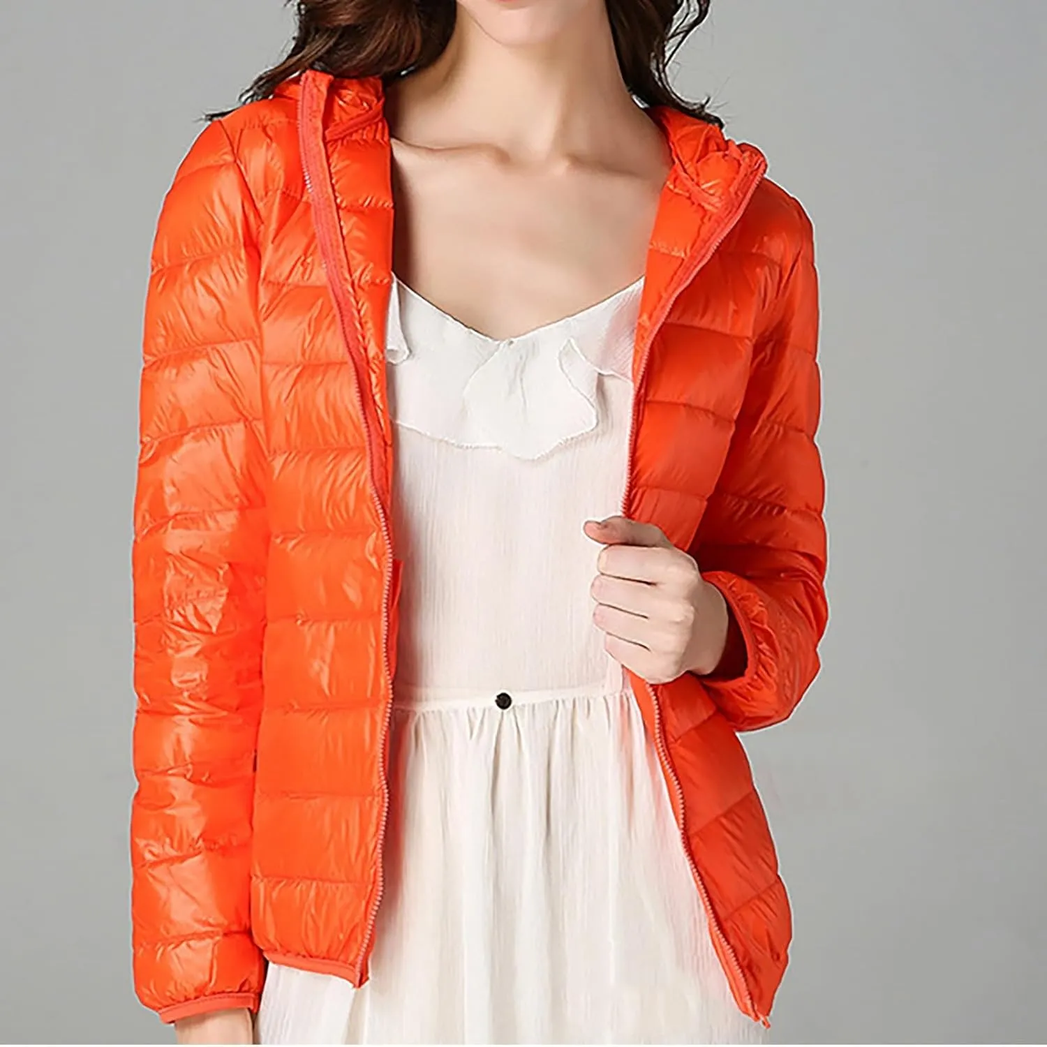 Womens Winter Coats Lightweight Warm Hooded Puffer Jacket Casual Solid Versatile Quilted Outwear Loose Long Sleeve Coat
