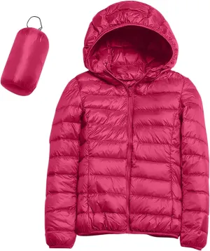 Womens Winter Cropped Jackets Packable Lightweight Solid Color Casual Puffer Jacket Warm Zip Up Hooded Quilted Down Jacket