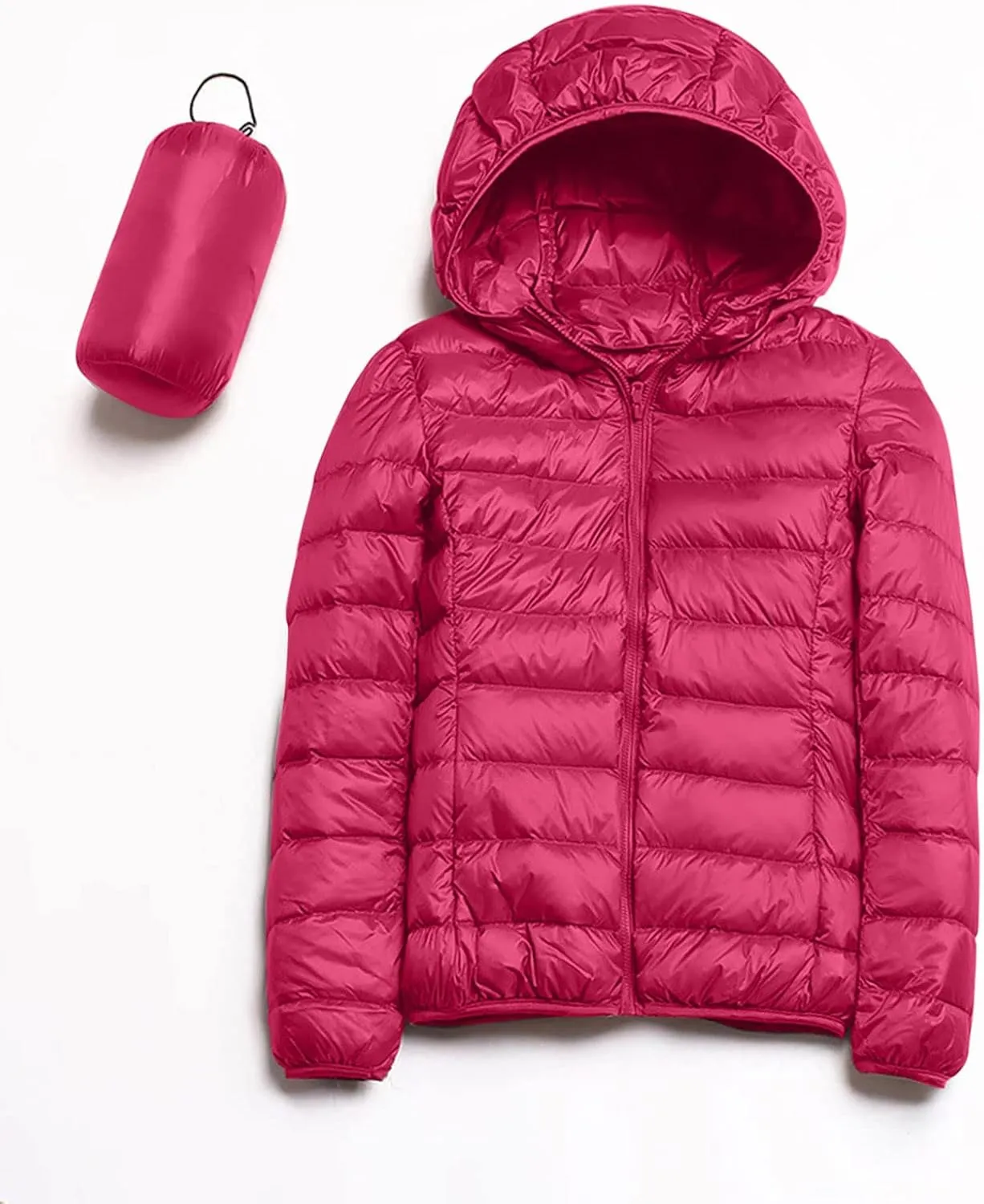 Womens Winter Cropped Jackets Packable Lightweight Solid Color Casual Puffer Jacket Warm Zip Up Hooded Quilted Down Jacket