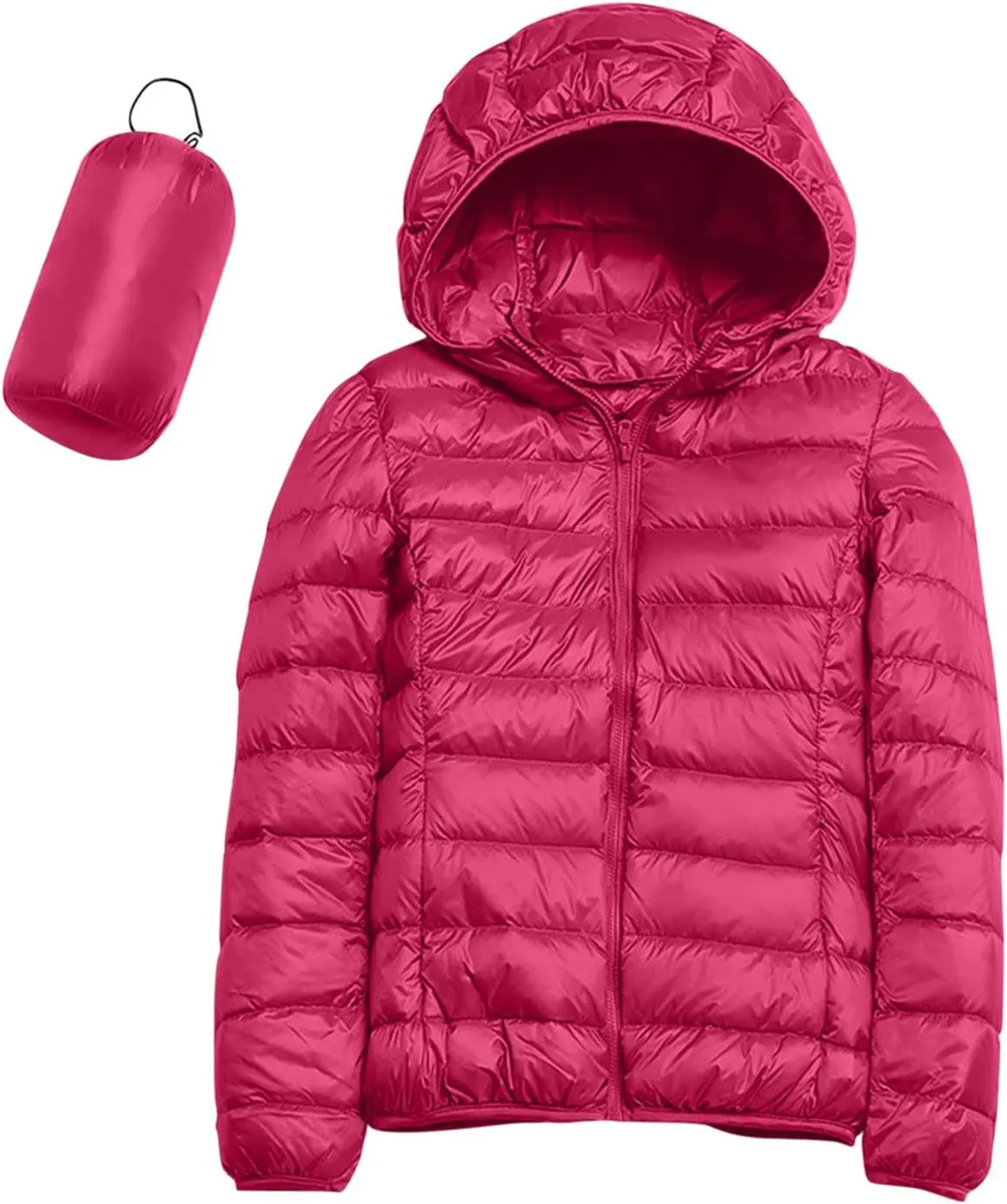 Womens Winter Cropped Jackets Packable Lightweight Solid Color Casual Puffer Jacket Warm Zip Up Hooded Quilted Down Jacket