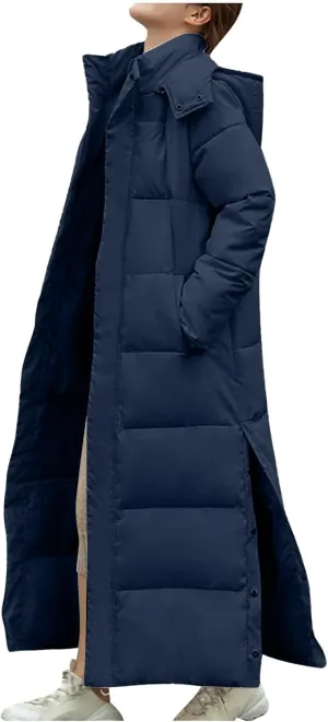 Women's Winter Full Long Puffer Coats Hooded Zip up Thickened down Jackets Outdoor Ice Skating Warm Clothes Outerwear