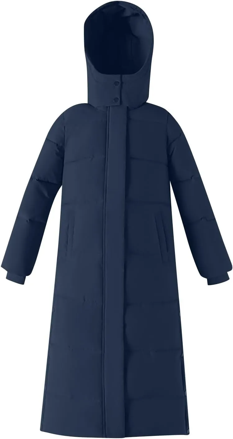 Women's Winter Full Long Puffer Coats Hooded Zip up Thickened down Jackets Outdoor Ice Skating Warm Clothes Outerwear