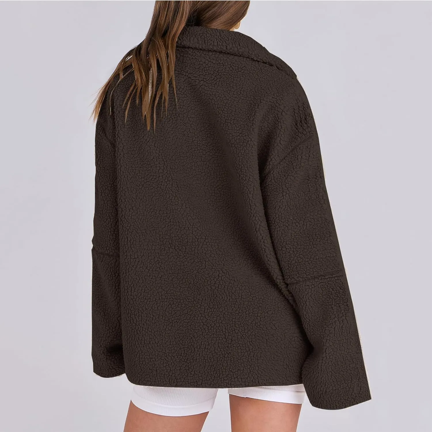 Womens Zip Up Fleece Jacket Winter Warm Coat Long Sleeve Fuzzy Jacket Faux Sherpa Jacket Casual Jacket with Pockets