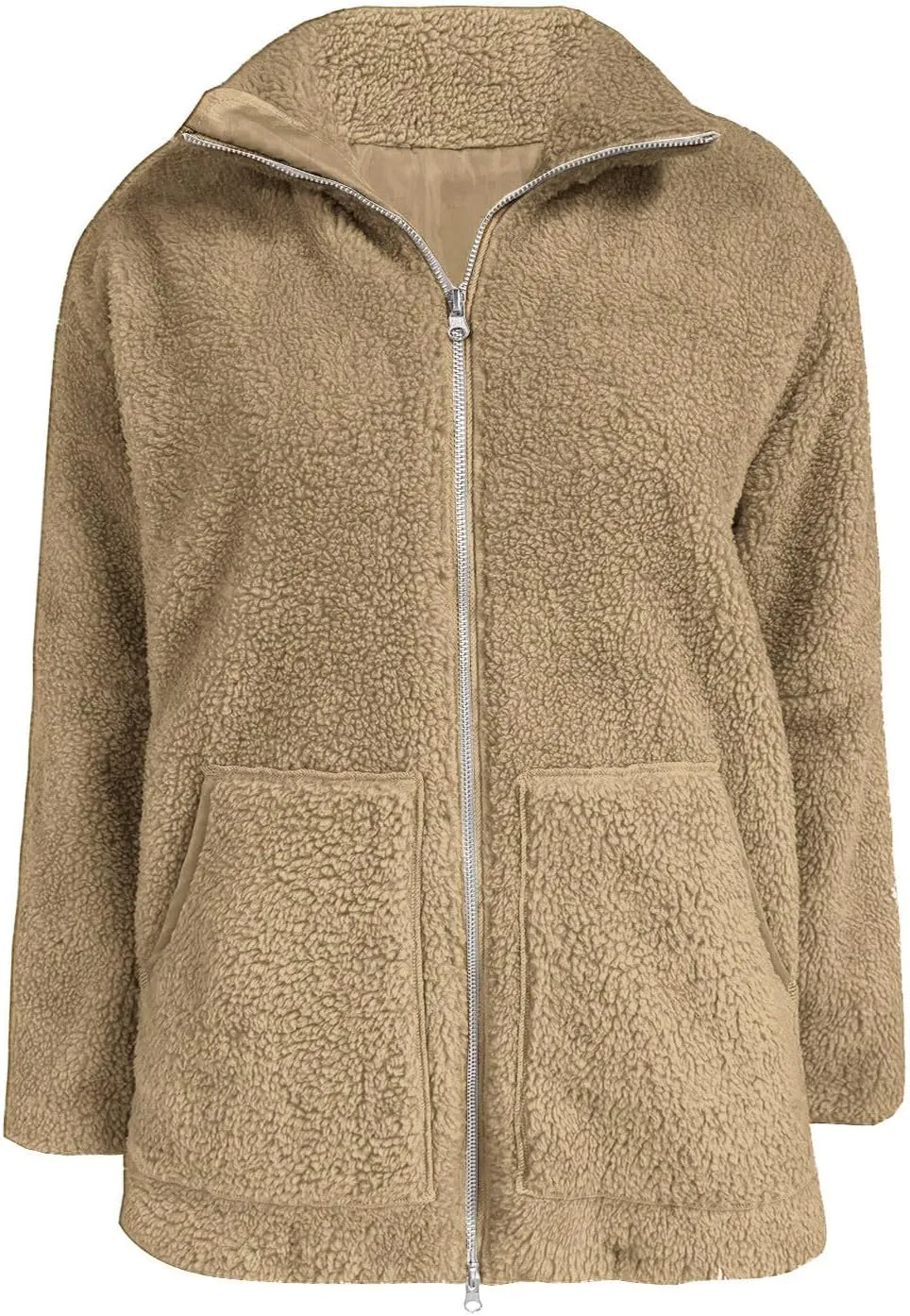 Womens Zip Up Fleece Jacket Winter Warm Coat Long Sleeve Fuzzy Jacket Faux Sherpa Jacket Casual Jacket with Pockets