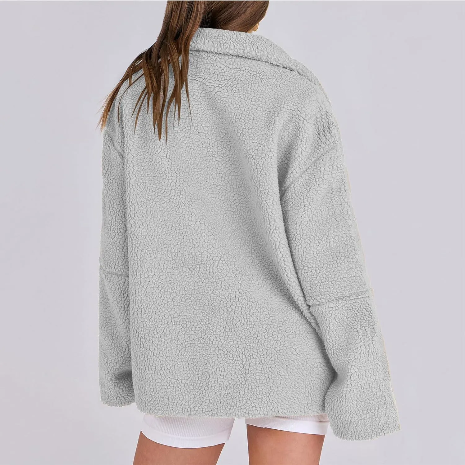 Womens Zip Up Fleece Jacket Winter Warm Coat Long Sleeve Fuzzy Jacket Faux Sherpa Jacket Casual Jacket with Pockets