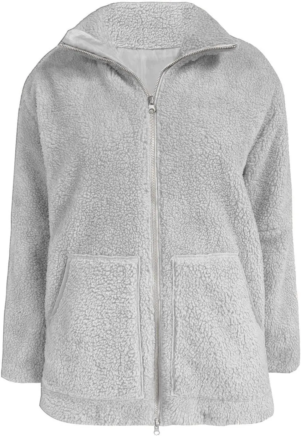 Womens Zip Up Fleece Jacket Winter Warm Coat Long Sleeve Fuzzy Jacket Faux Sherpa Jacket Casual Jacket with Pockets