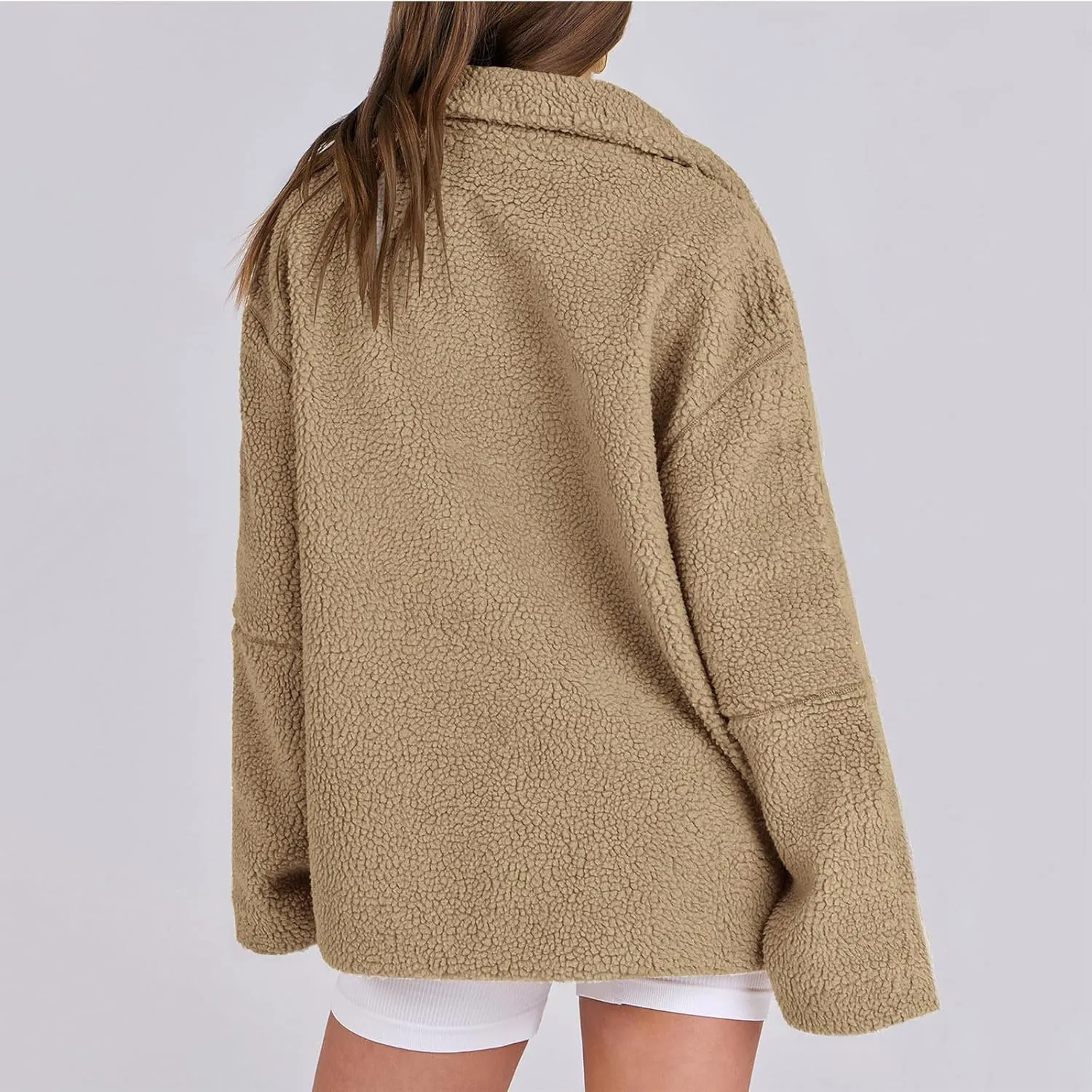 Womens Zip Up Fleece Jacket Winter Warm Coat Long Sleeve Fuzzy Jacket Faux Sherpa Jacket Casual Jacket with Pockets