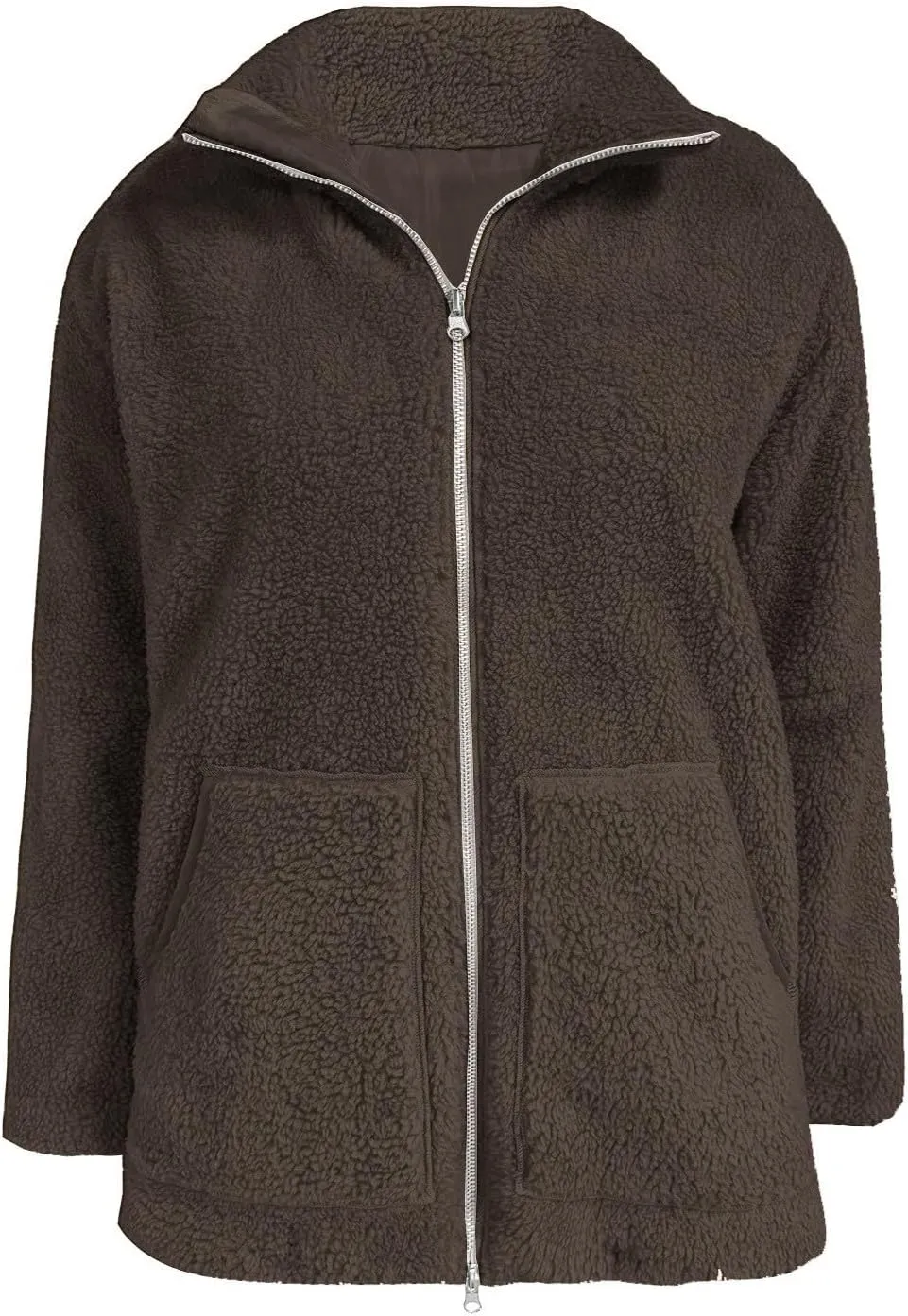 Womens Zip Up Fleece Jacket Winter Warm Coat Long Sleeve Fuzzy Jacket Faux Sherpa Jacket Casual Jacket with Pockets