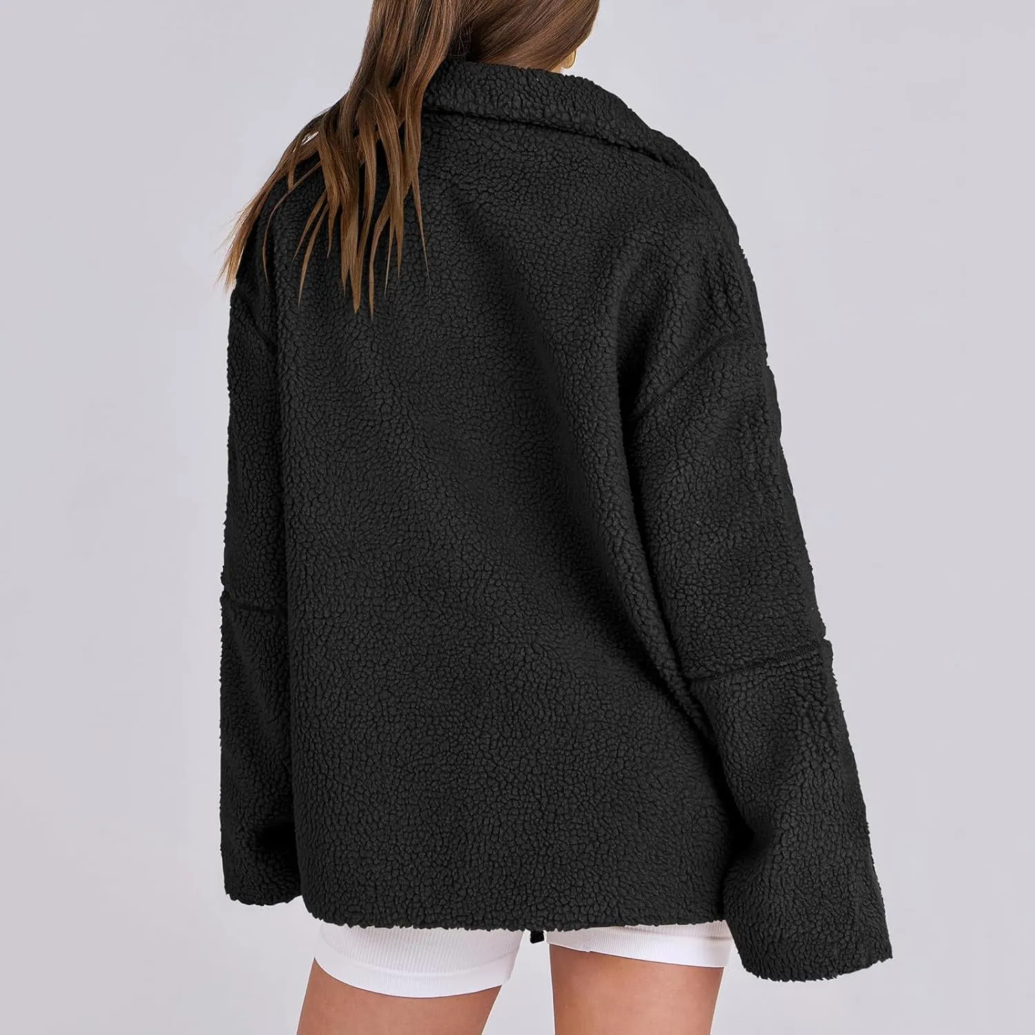 Womens Zip Up Fleece Jacket Winter Warm Coat Long Sleeve Fuzzy Jacket Faux Sherpa Jacket Casual Jacket with Pockets