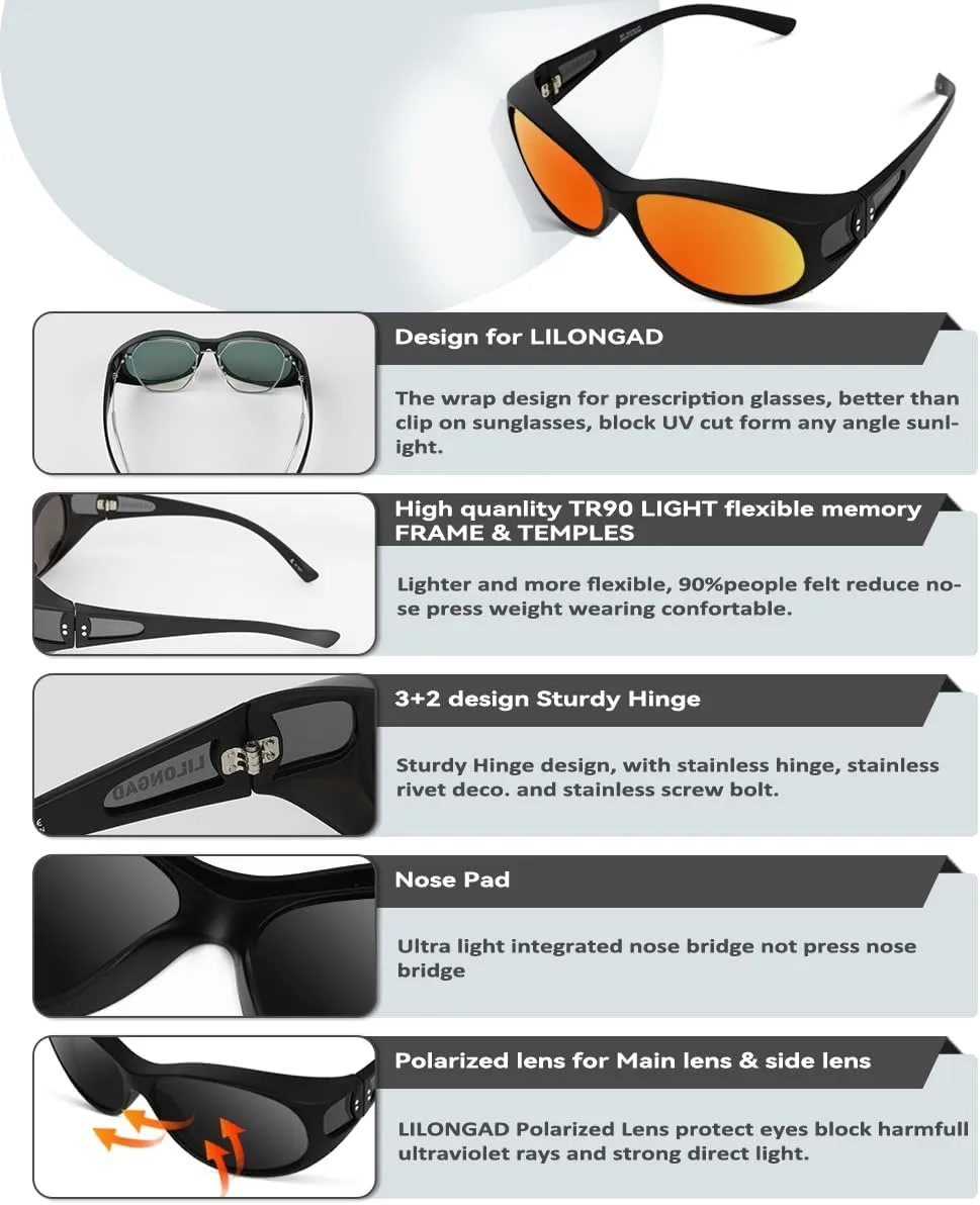 Wraparound Fitover Glasses Polarized Wear Over Sunglasses for Men Women UV400 Protection Sun Glasses Driving SP3844