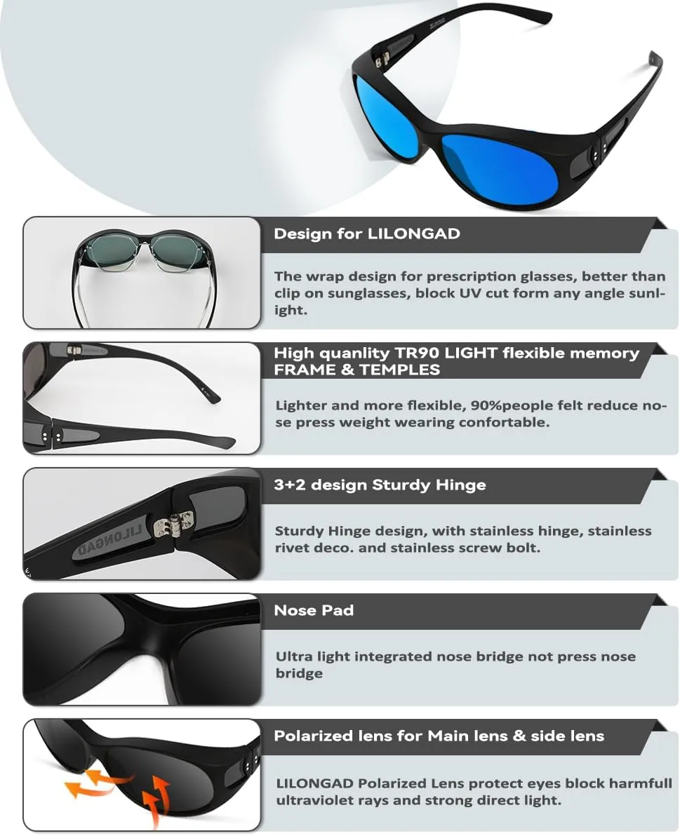 Wraparound Fitover Glasses Polarized Wear Over Sunglasses for Men Women UV400 Protection Sun Glasses Driving SP3844