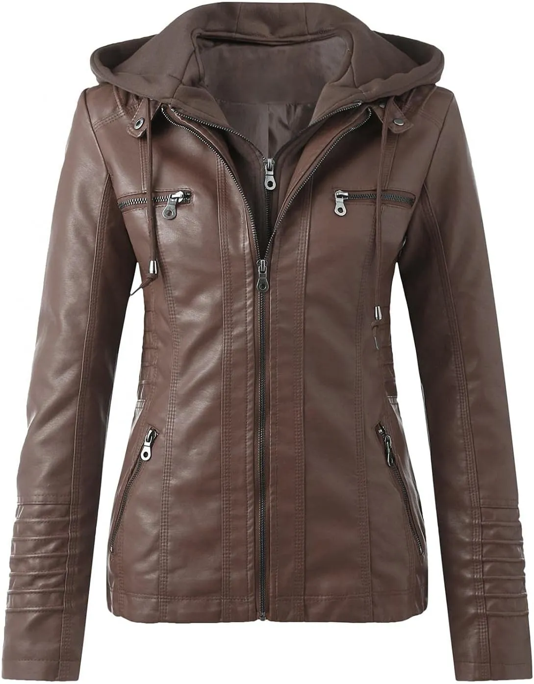 WUAI-Women Plus Size Faux Leather Jackets Hoodies Full Zip Casual Classy Warm Utility Motorcycle Coat Fall Clothes