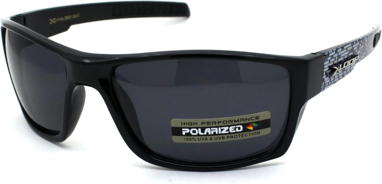 Xloop Polarized Mens Classic Biker Style Rectangle Sport Plastic Sunglasses