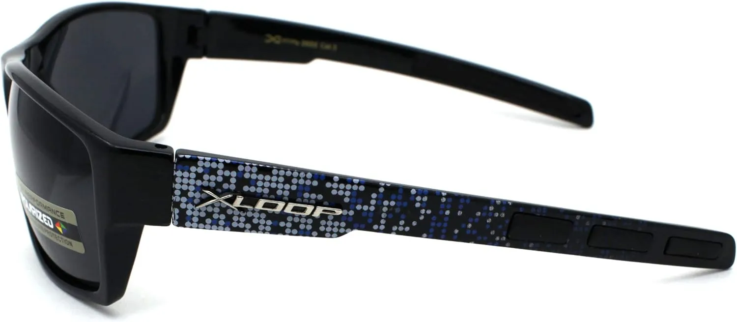 Xloop Polarized Mens Classic Biker Style Rectangle Sport Plastic Sunglasses