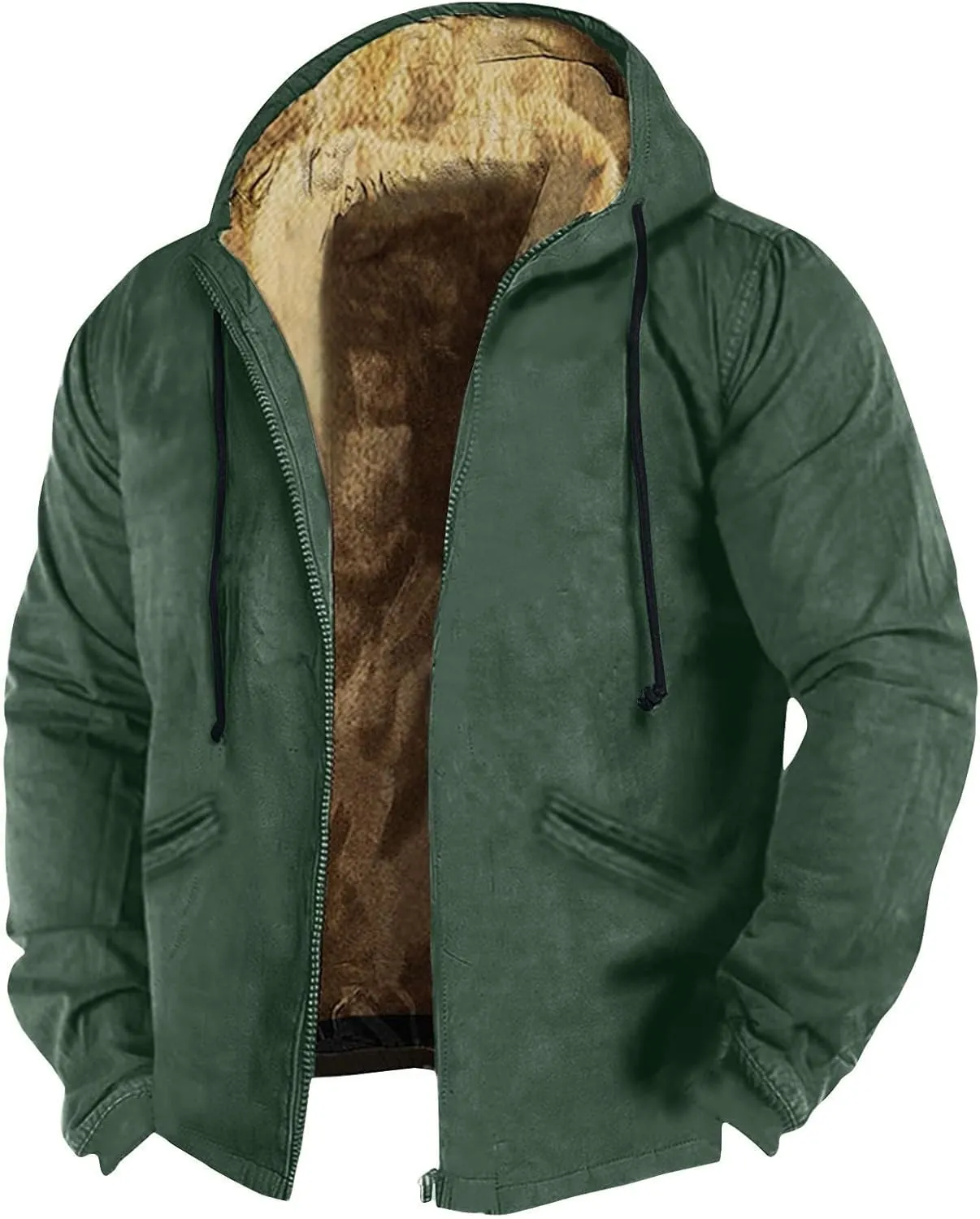 Ymosrh Men's Casual Fleece Jackets Full Zip Hoodie Jacket Sherpa Lined Warm Winter Work Coats Outdoor Jacket, M-7XL