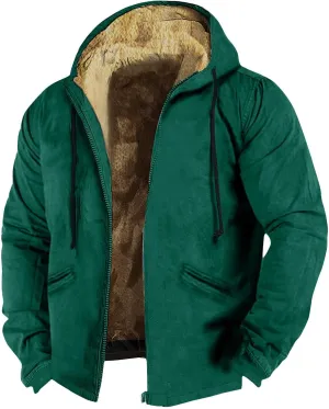 Ymosrh Men's Casual Fleece Jackets Full Zip Hoodie Jacket Sherpa Lined Warm Winter Work Coats Outdoor Jacket, M-7XL