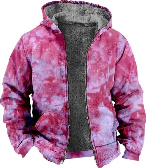 Ymosrh Men's Casual Hooded Jacket Graphic Sherpa Lined Fleece Hoodie Jacket Winter Warm Sweatershirt Coats Jacket, M-7XL