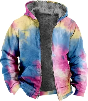 Ymosrh Men's Casual Hooded Jacket Graphic Sherpa Lined Fleece Hoodie Jacket Winter Warm Sweatershirt Coats Jacket, M-7XL