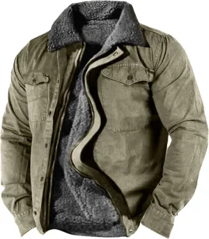 Ymosrh Men's Casual Jacket Sherpa Fleece Lined Jackets Long Sleeve Zip Up Winter Work Coats Hooded Jacket, M-4XL