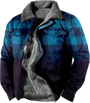 Ymosrh Men's Fashion Jacket Plaid Sherpa Lined Fleece Turn-Down Collar Trucker Jackets Warm Winter Coats Jacket, M-5XL