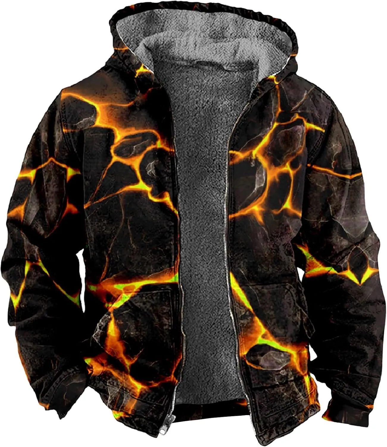 Ymosrh Men's Novelty Jacket Fleece Lined Sweatershirts Jackets Long Sleeve Printed Zip Up Winter Hoodie Coats Jacket