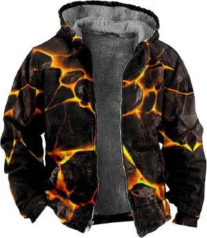 Ymosrh Men's Novelty Jacket Fleece Lined Sweatershirts Jackets Long Sleeve Printed Zip Up Winter Hoodie Coats Jacket
