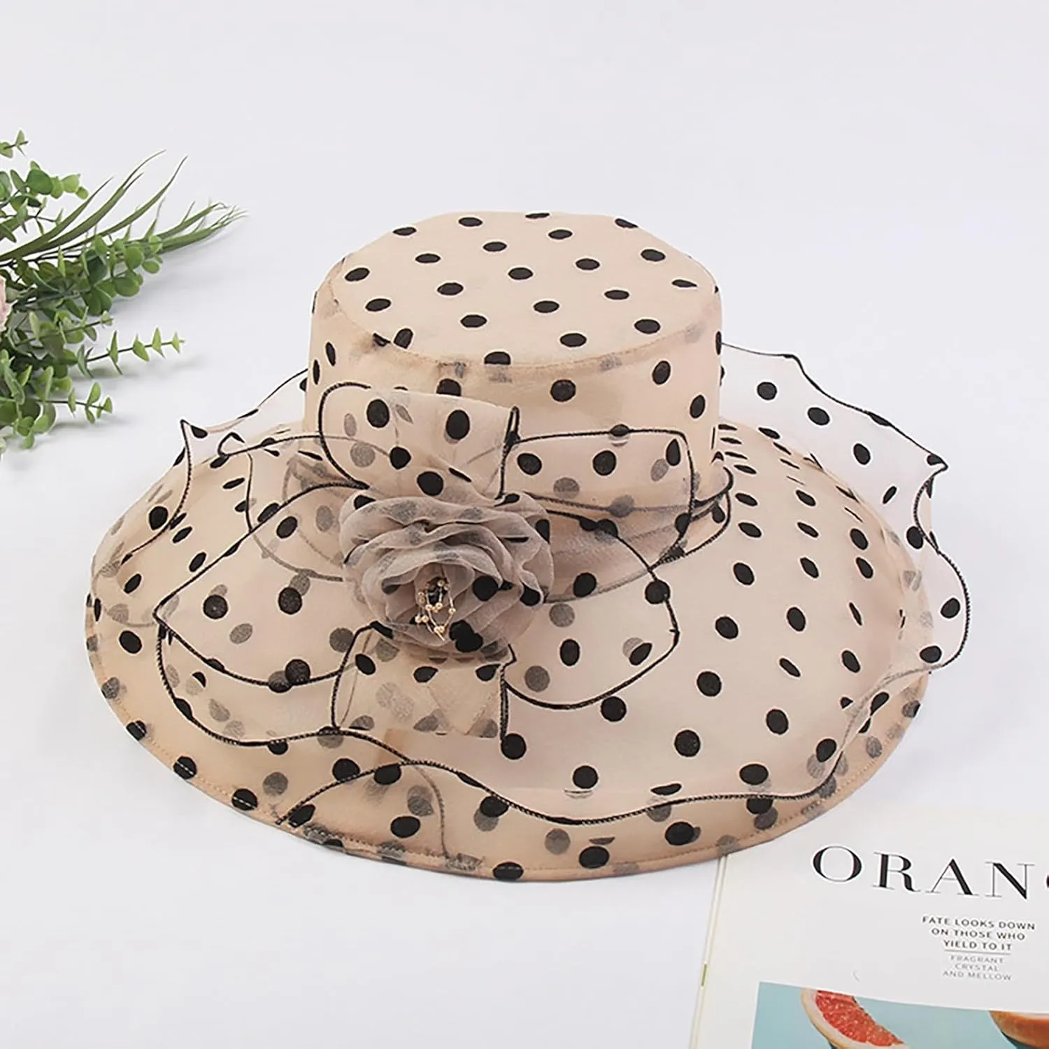 YOLAI Church Dress Hat for Women Black Fascinators Bridal Tea Party Wedding Hat Wide Brim