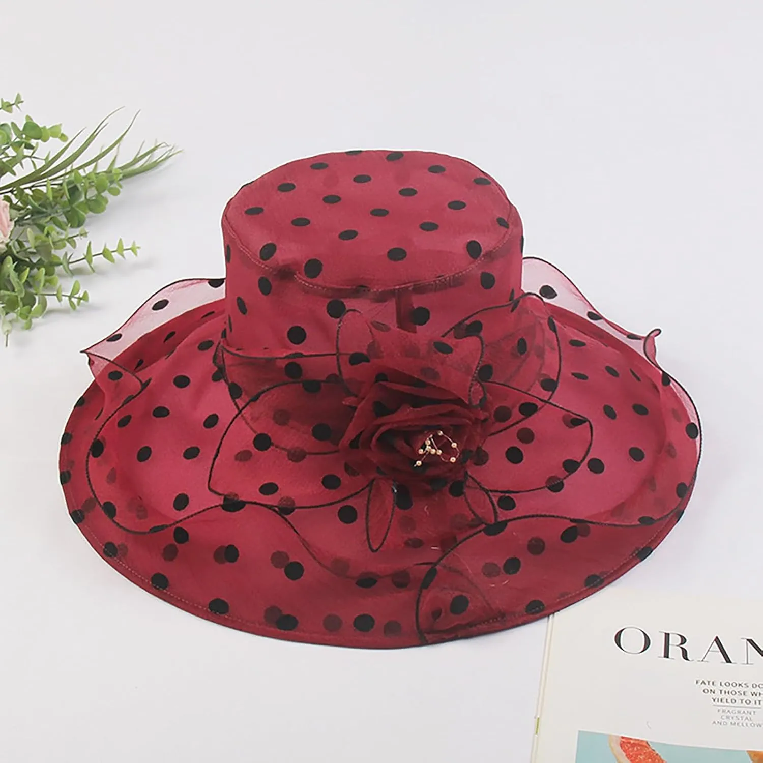 YOLAI Church Dress Hat for Women Black Fascinators Bridal Tea Party Wedding Hat Wide Brim