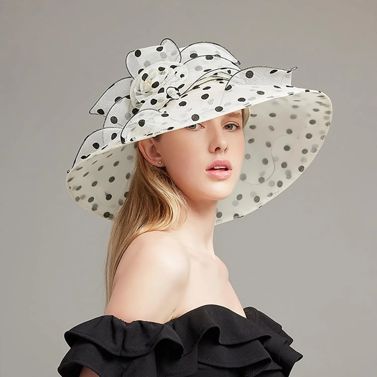 YOLAI Church Dress Hat for Women Black Fascinators Bridal Tea Party Wedding Hat Wide Brim
