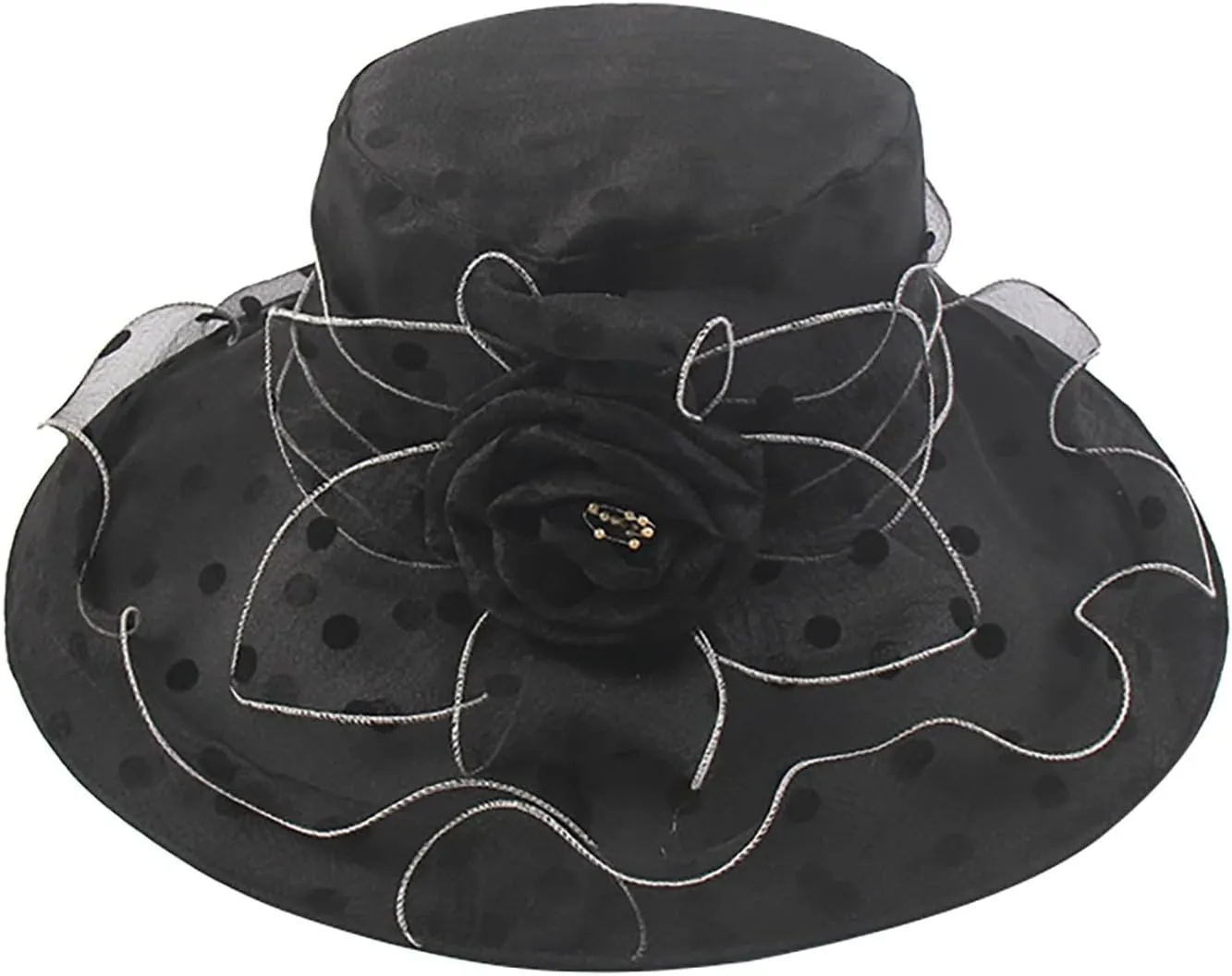 YOLAI Church Dress Hat for Women Black Fascinators Bridal Tea Party Wedding Hat Wide Brim