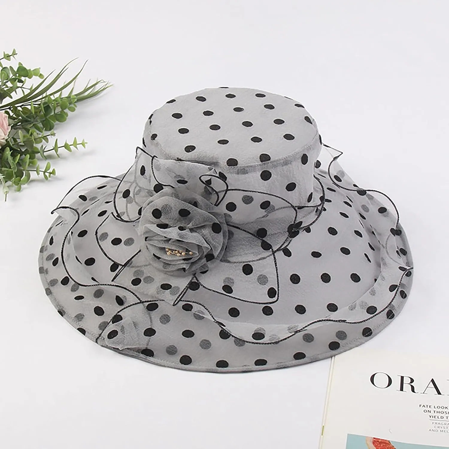YOLAI Church Dress Hat for Women Black Fascinators Bridal Tea Party Wedding Hat Wide Brim