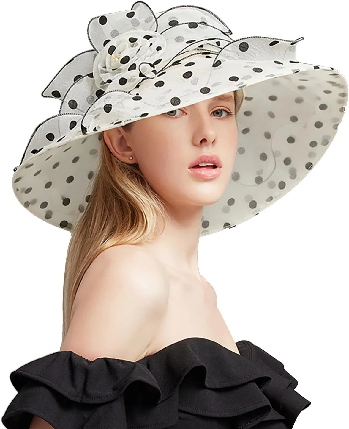 YOLAI Church Dress Hat for Women Black Fascinators Bridal Tea Party Wedding Hat Wide Brim
