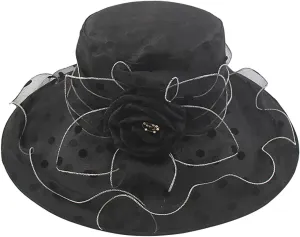 YOLAI Church Dress Hat for Women Black Fascinators Bridal Tea Party Wedding Hat Wide Brim