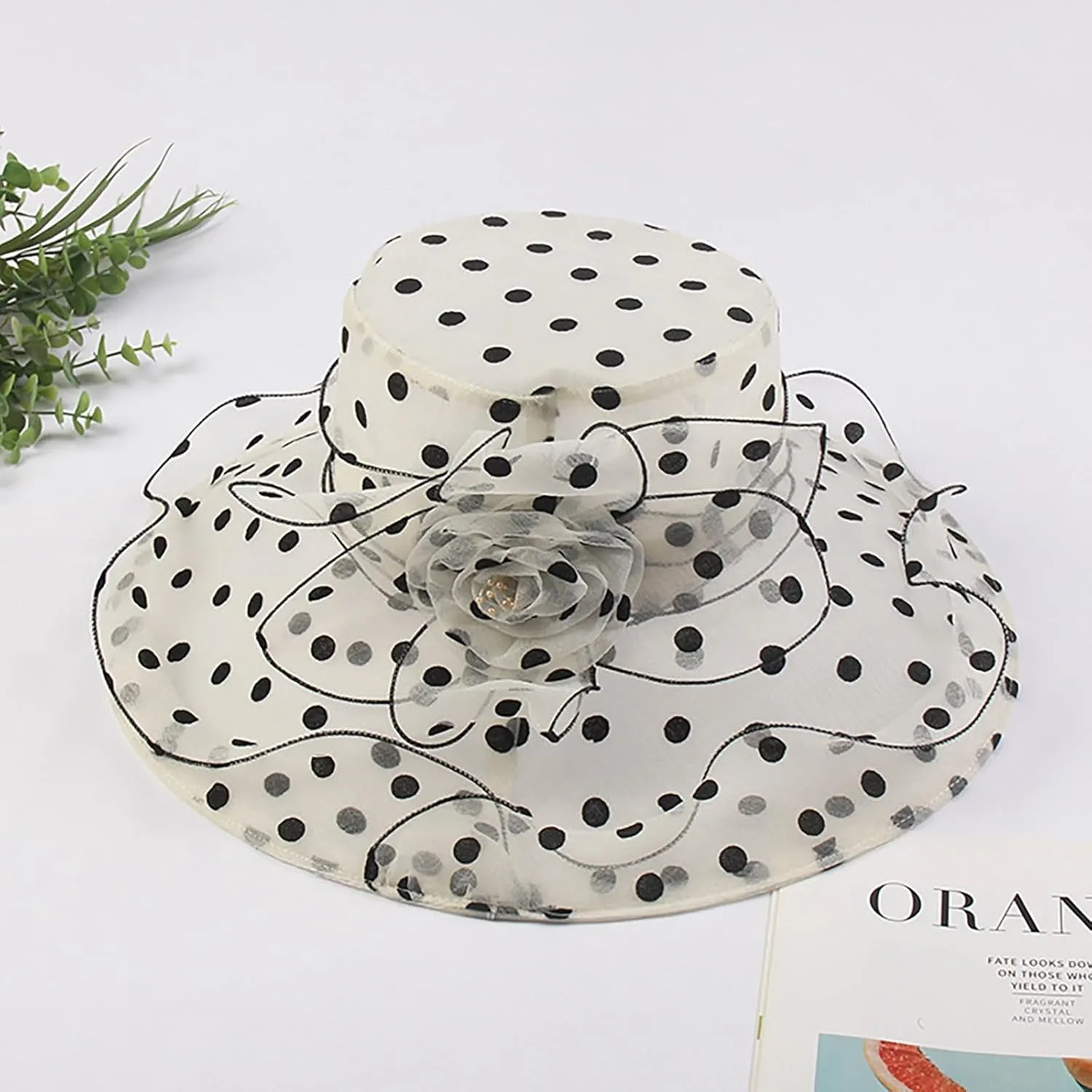 YOLAI Church Dress Hat for Women Black Fascinators Bridal Tea Party Wedding Hat Wide Brim