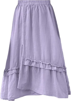 YOLAI Women Cotton Linen Half Skirt Elastic Waist A Line Skirt Irregular Hem Bohemian Beach Dress