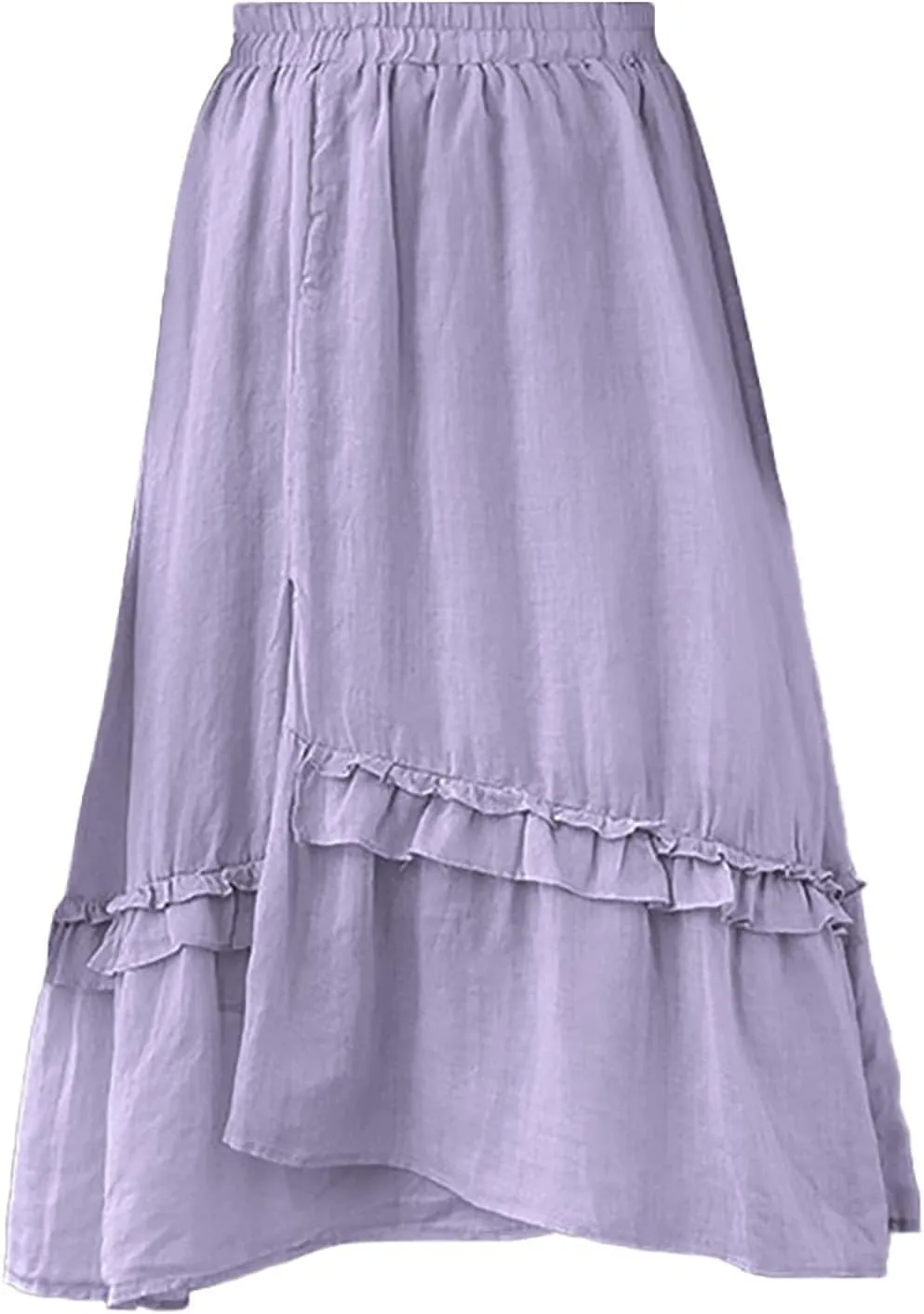 YOLAI Women Cotton Linen Half Skirt Elastic Waist A Line Skirt Irregular Hem Bohemian Beach Dress
