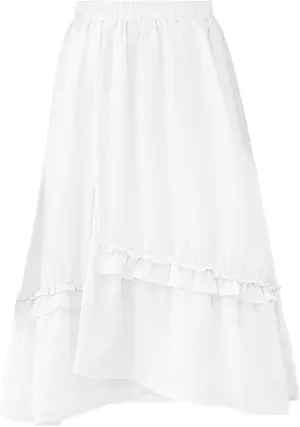 YOLAI Women Cotton Linen Half Skirt Elastic Waist A Line Skirt Irregular Hem Bohemian Beach Dress