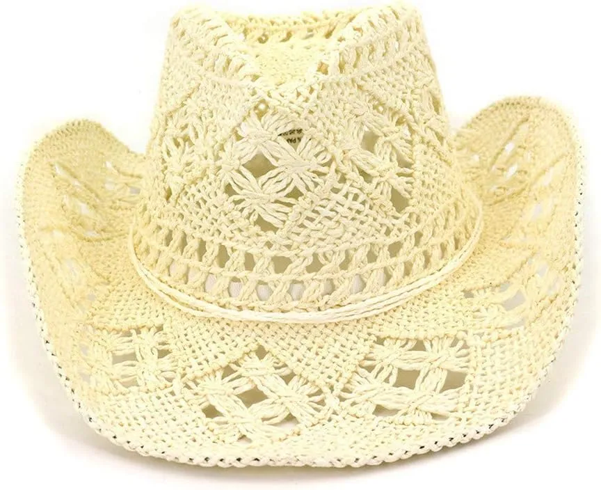 YOLAI Women Stra𝐰 Cowboy Hat Wide Brim Sun Hat Cowgir𝐥 Summer Western Cowboy Hat for Travel Outdoor Family Hat