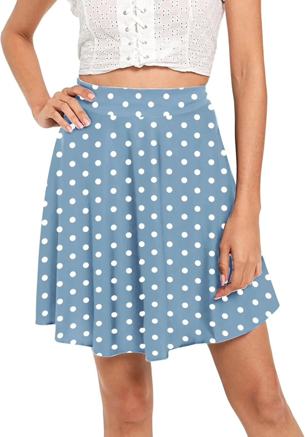 YOLAI Womens Polka Dot Print Skirts High Waist Elegant Casual Mini Skirt Flowy Swing A-Line Skirt