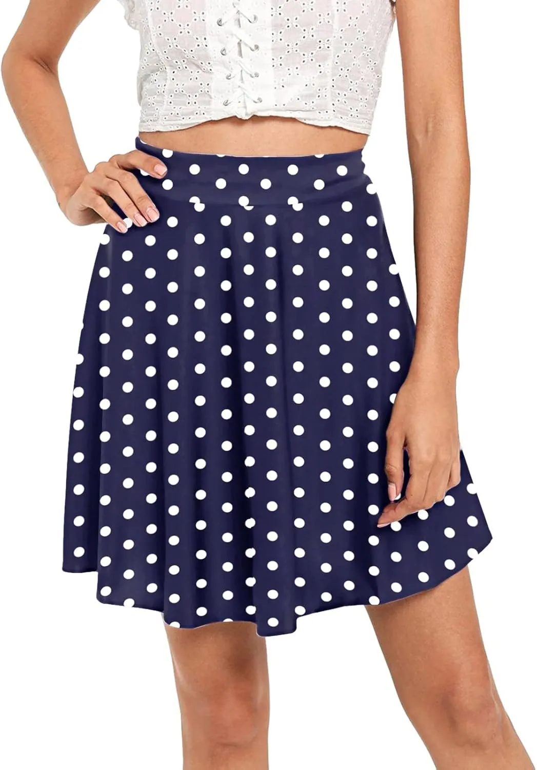 YOLAI Womens Polka Dot Print Skirts High Waist Elegant Casual Mini Skirt Flowy Swing A-Line Skirt